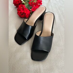 Faryl Women’s Black Slip On Open Toe Heeled Sandals Size 14